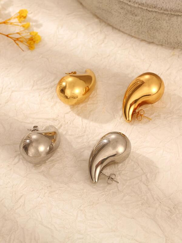1pair Fashion Stainless Steel Water-drop Shaped Stud Earrings For Women For Daily Life | SHEIN