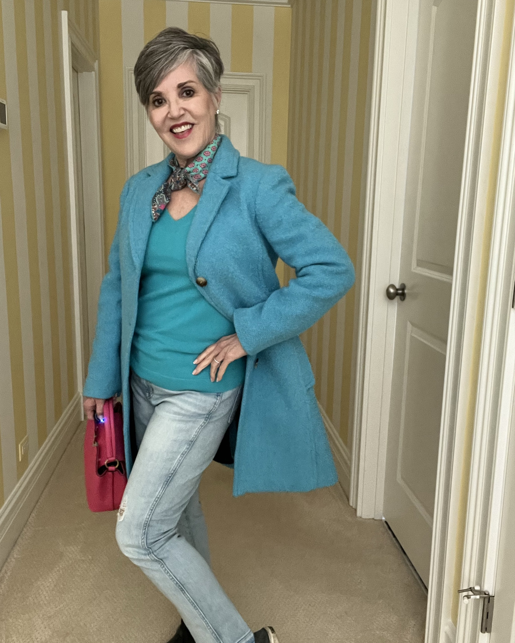 Great travel look! Take a colorful wool or warm coat and add a similar colored sweater. Add a silk scarf. And then a colorful bag. Wear comfy jeans for the plane ✈️ and terrific sneakers 👟 to walk through those airports!
See the whole post here: https://drjuliesfunlife.com/what-to-wear-in-chicago-in-spring/
#ltkover40
#ltkover50
#ltkfashion
#ltkspringbreak

#LTKshoecrush #LTKtravel #LTKitbag