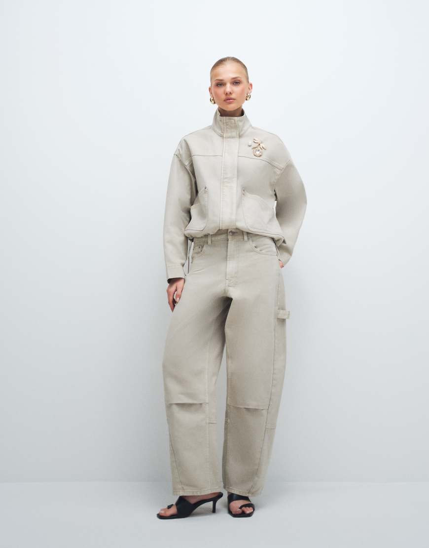 ASOS DESIGN aviator barrel jean co-ord in neutral-White | ASOS (Global)