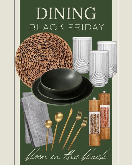 Beautiful finds for your dining table. Must haves for holiday entertaining. Art deco glasses, moody tablescape, gold flatware, salt and pepper mills, woven placemats, Amazon.

#LTKCyberWeek #LTKhome #LTKHoliday