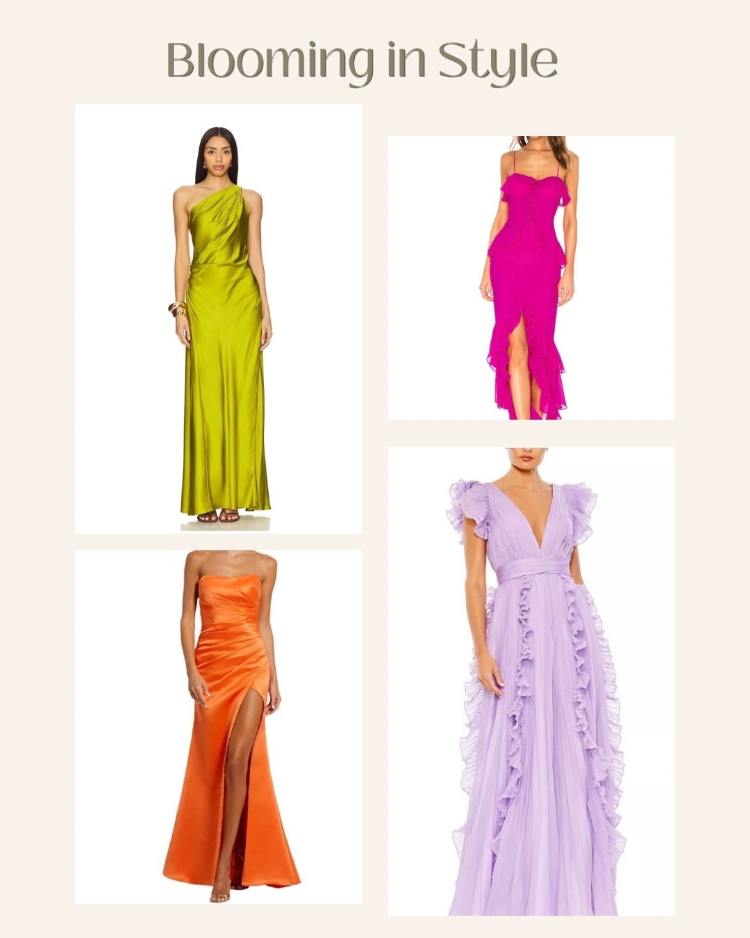 Blooming in style 🌸✨

Bridesmaid dresses in vibrant, tropical hues, perfect for spring celebrations. Fresh elegance that blooms with every step!

#BloomingInStyle #Bridesmaids #SpringStyle #TropicalVibes #WeddingInspo #BridalParty
#ColorfulWeddings #SpringWedding
#LTKStyle #WeddingLooks
