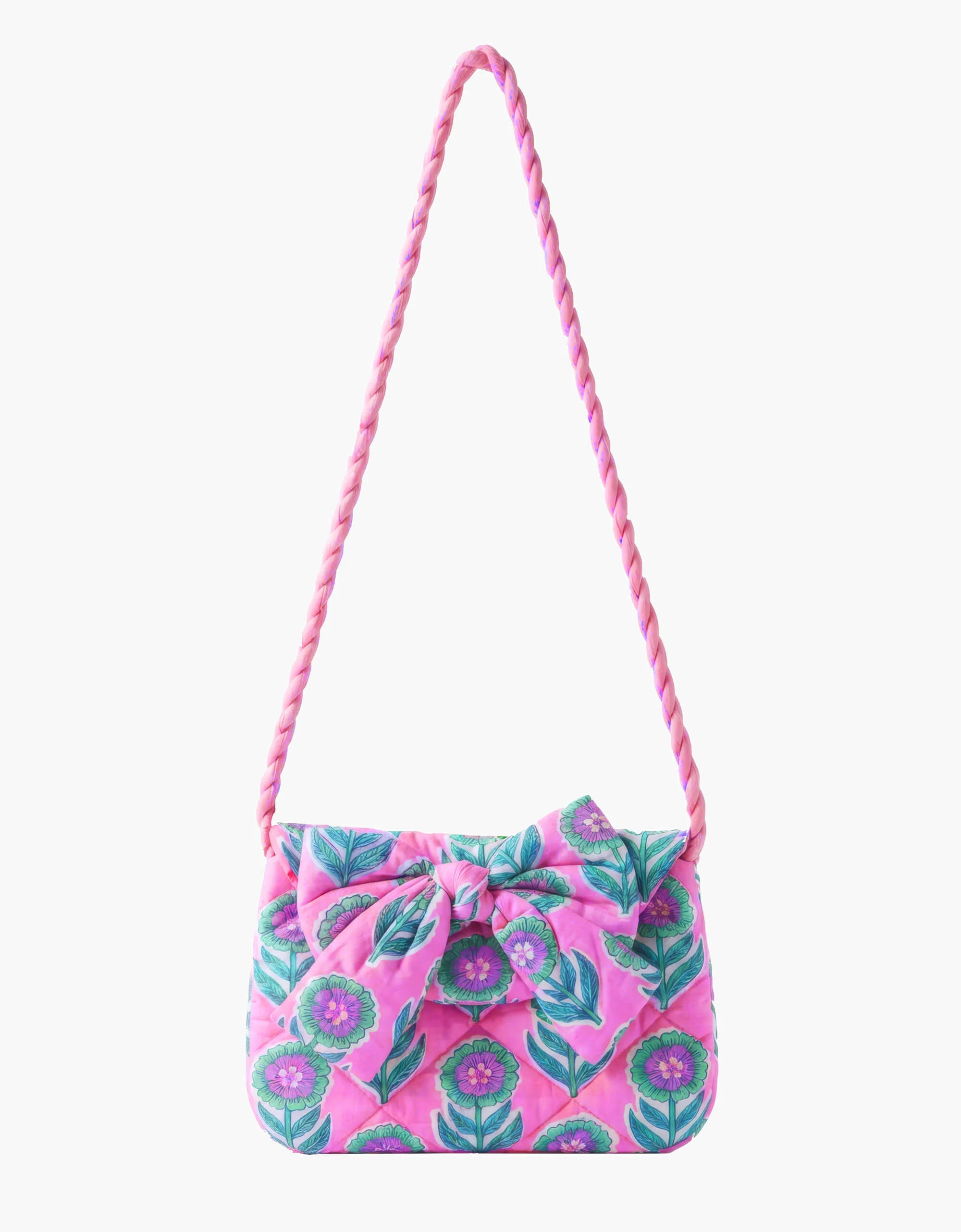 Bow Clutch | Lilac & Mint Floral Quilted Purse | Screen Print Cotton | Pink City Prints UK