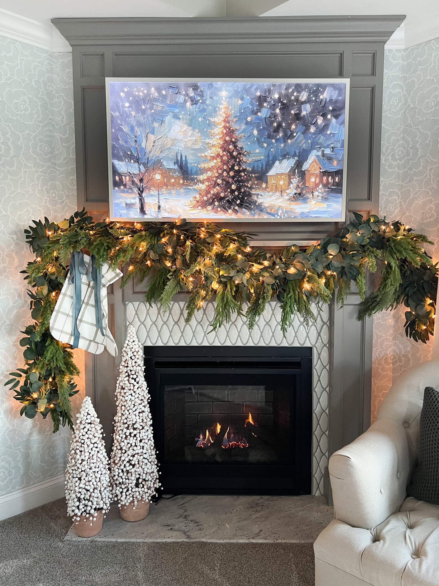 The most stunning garland from The Accidental Farmgirl! Code BEYOND can be used sitewide for her beautiful items. I have two strands of the garland but they are not layered, just connected for longer length. I added twinkle lights which are also linked  Also, our Samsung Frame TV is on sale for Black Friday. Not only is it a high quality television, but it allows you to display artwork when not in use. We added the white bezel frame. Linking everything else you see here too! 

#LTKCyberWeek #LTKHome #LTKSaleAlert