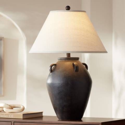 Ria Black Terracotta Jug Table Lamp - #651C2 | Lamps Plus | Lamps Plus