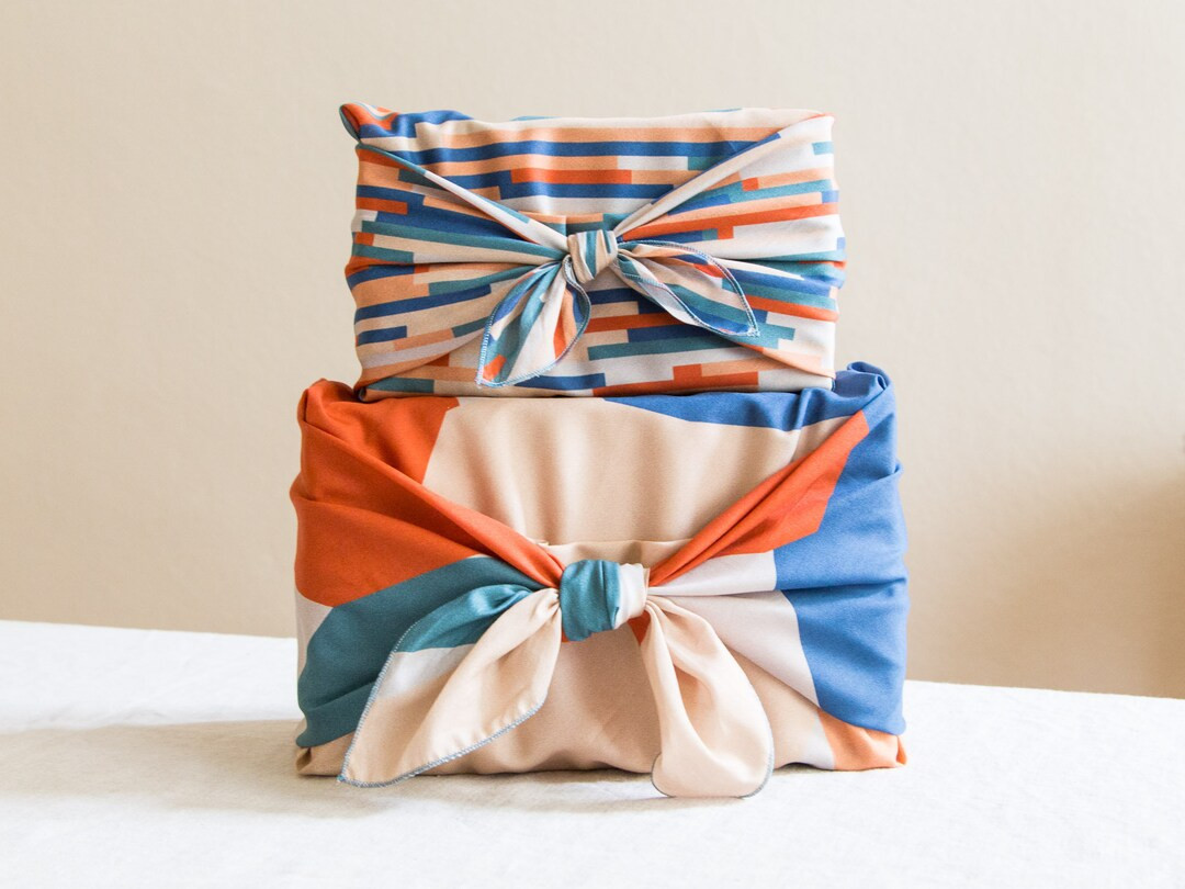 Furoshiki Set Beige Blue Red, Japanese Cotton Gift Towel, Sustainable Fabric Gift Wrapping, Chris... | Etsy (US)