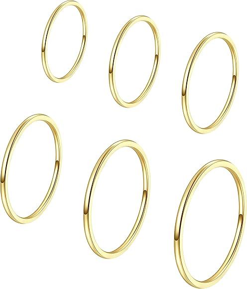 ALEXTINA Women's 6 Pieces Stainless Steel 1MM Thin Midi Stacking Rings Plain Band Comfort Fit Siz... | Amazon (US)