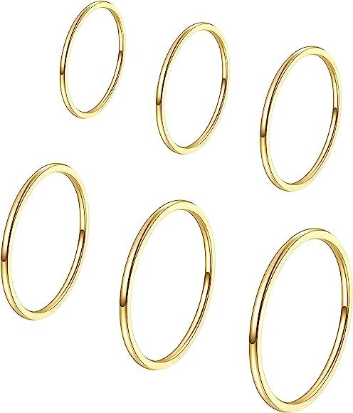 ALEXTINA Women's 6 Pieces Stainless Steel 1MM Thin Midi Stacking Rings Plain Band Comfort Fit Siz... | Amazon (US)