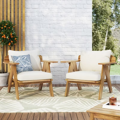 FIONECA Outdoor Acacia Wood Club Chairs with Cushions (Set of 2) ¨C Teak Finish + Beige, Durable Patio Seating | Target