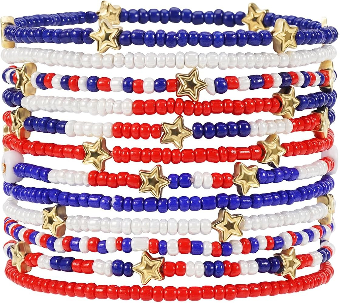 4th of July Beaded Bracelets with American Flag Stars Charms USA Jewelry | Amazon (US)