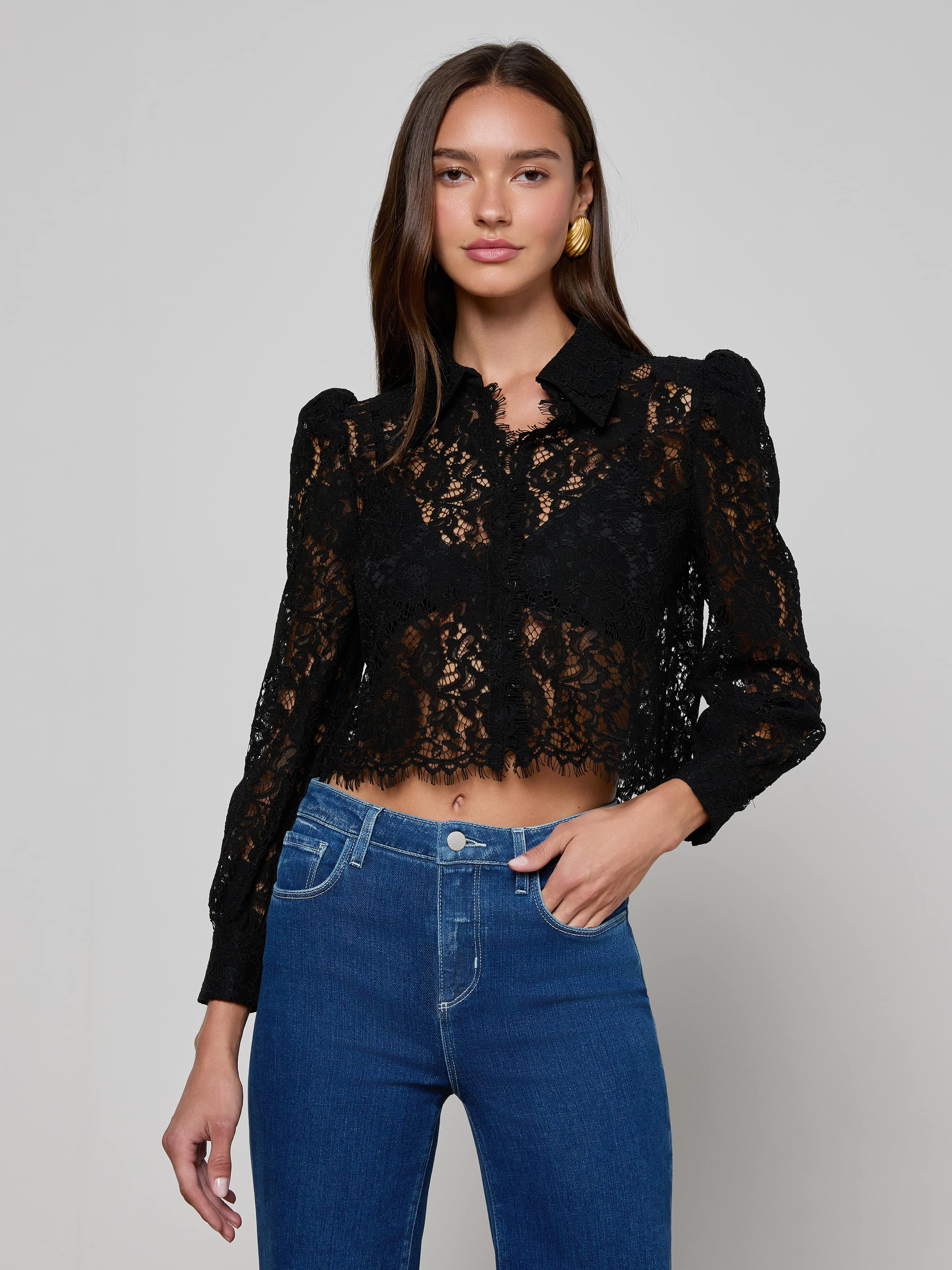 Anita Lace Blouse in Black | L'AGENCE | L'Agence