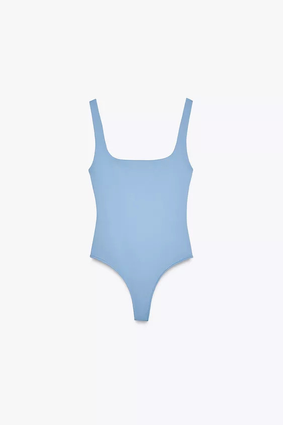 Polyamide bodysuit. Square neckline and wide straps. Snap button closure at bottom. | Zara US