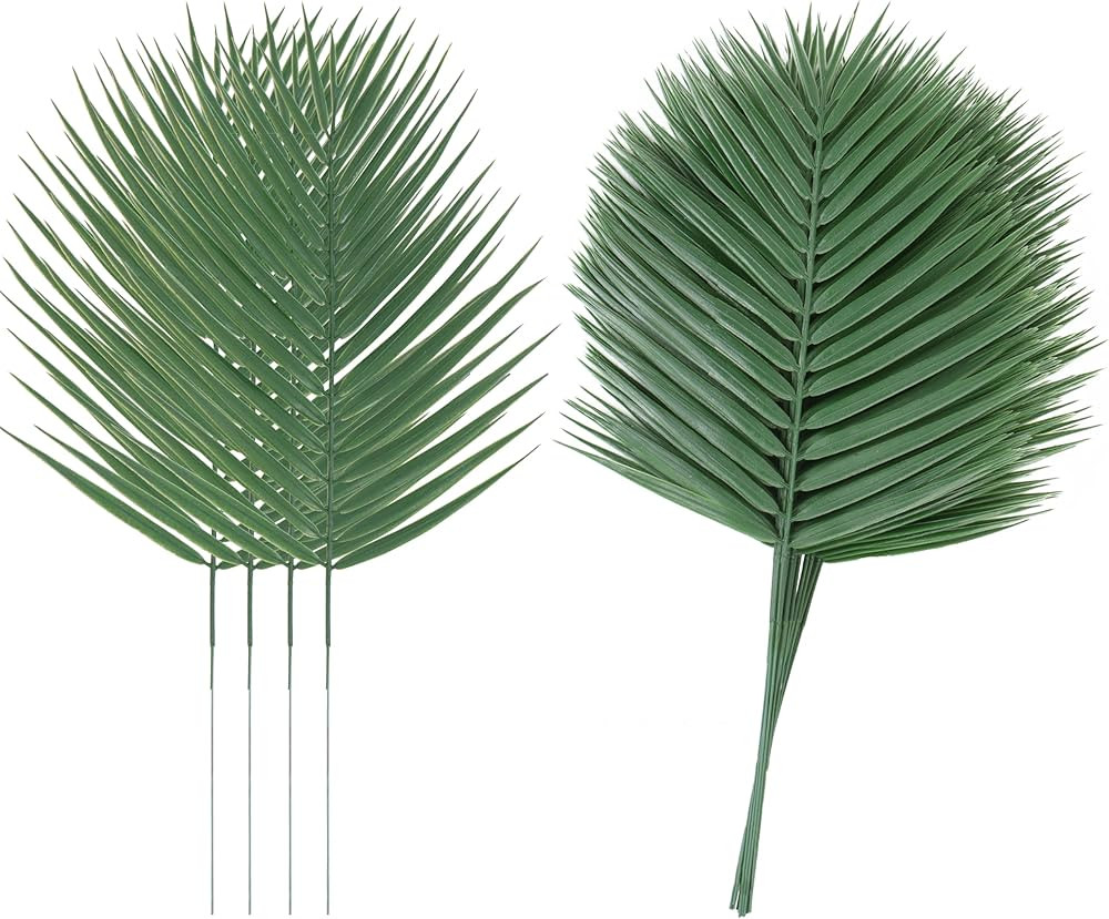 Abzo 20 Pcs Artificial Palm Leaves Stems Greenery Tropical Palm Leaves Faux Monstera Leaves Plant... | Amazon (US)