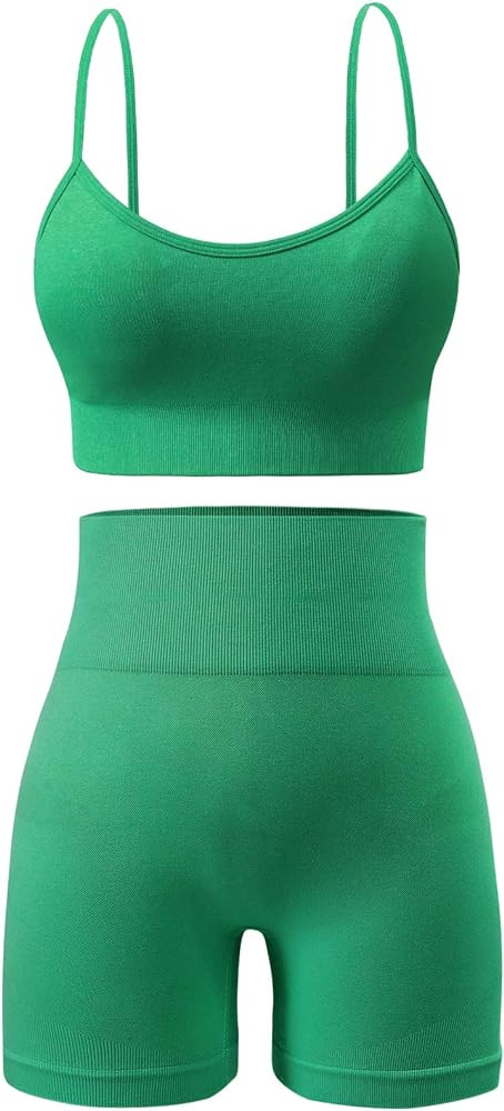 Seamless Workout Sets for Women 2 Piece Outfits High Waist Yoga Shorts Adjustable Padded Sports B... | Amazon (US)