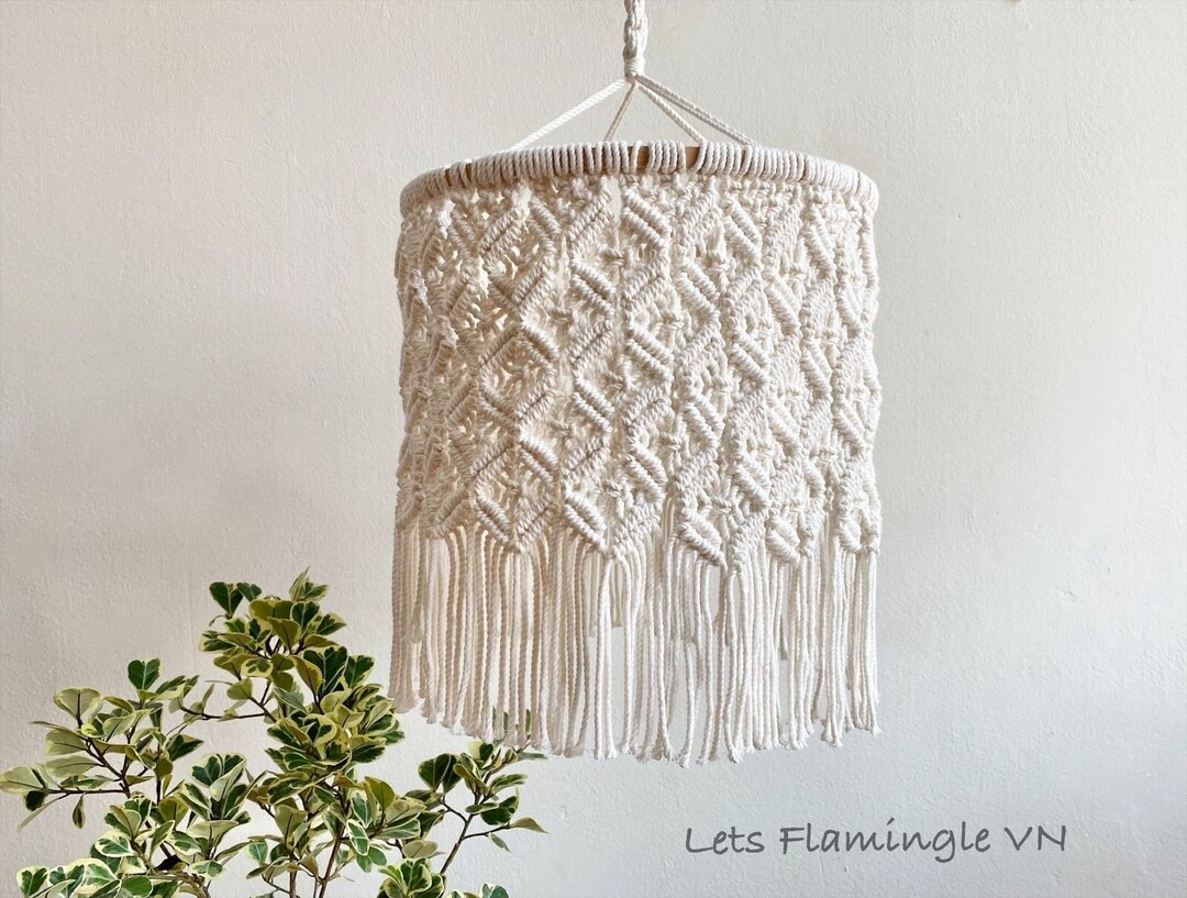 Macrame Lamp Shade, Ceiling Lights Cover, Boho Macrame Chandelier, Handmade Lampshade With Fringe... | Etsy (US)