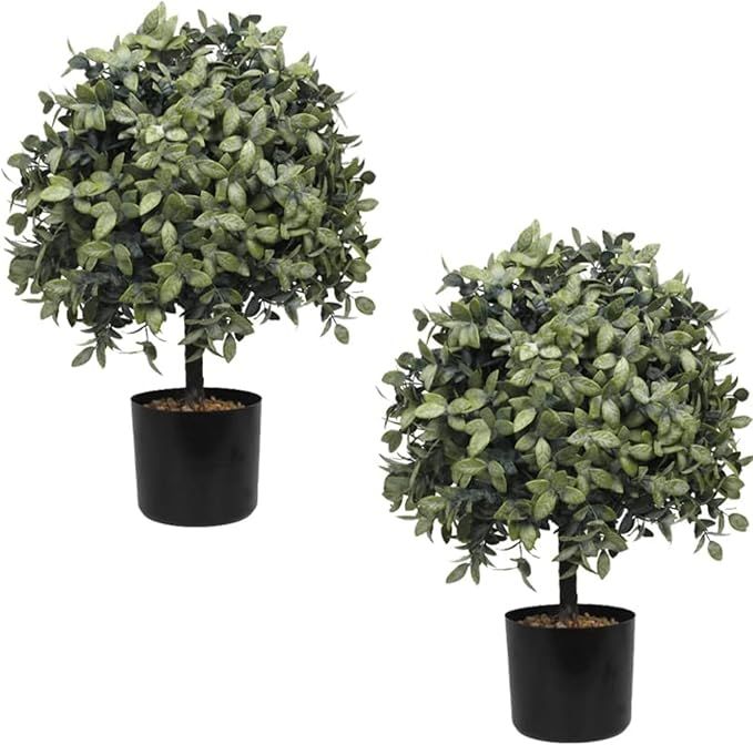 Artificial Topiaries for Front Porch Set of Two Fake Shrub Plants (23" T,13" D) - Faux Boxwood Ba... | Amazon (US)