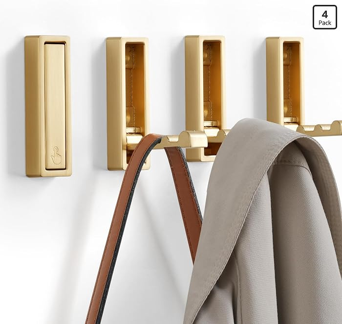 Folding Coat Hooks, 4Pcs Foldable Heavy Duty Wall Hooks Zinc Alloy No Rust Fold Up Hooks for Coat... | Amazon (US)