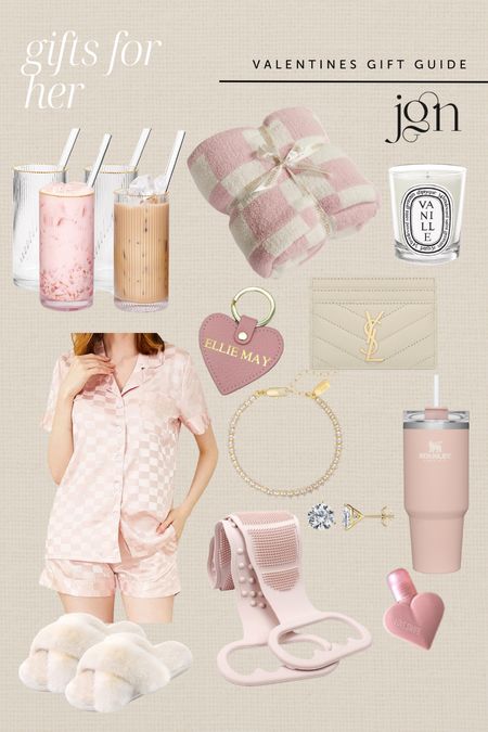 Gifts for her for Valentine’s Day 💗 #forher #guftguideforher #valentinesgiftguide #stanley #pinkblanket #silkpjs #checkerprint #trending #amazonfinds #amazon #ribbedglasses #drinkware #candle #ysl #wallet #esrrings #keychain #heartshaped 

#LTKunder50 #LTKGiftGuide #LTKunder100