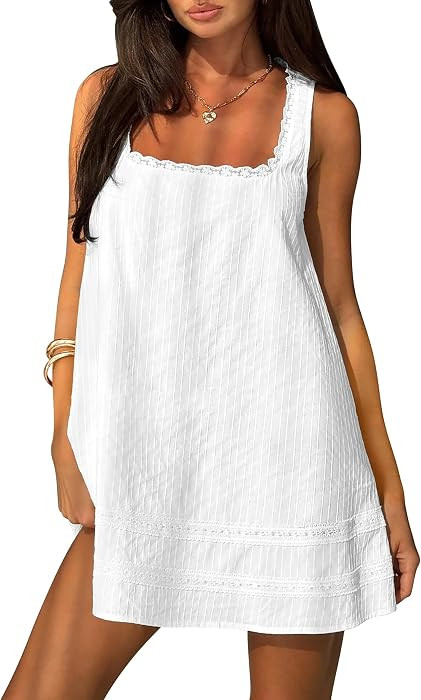 FOMELY Womens Square Neck Cotton Sundress Casual Summer Mini Dress 2026 | Amazon (US)