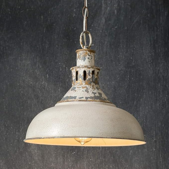CTW Home Collection Distressed White Barn Pendant Light | Amazon (US)