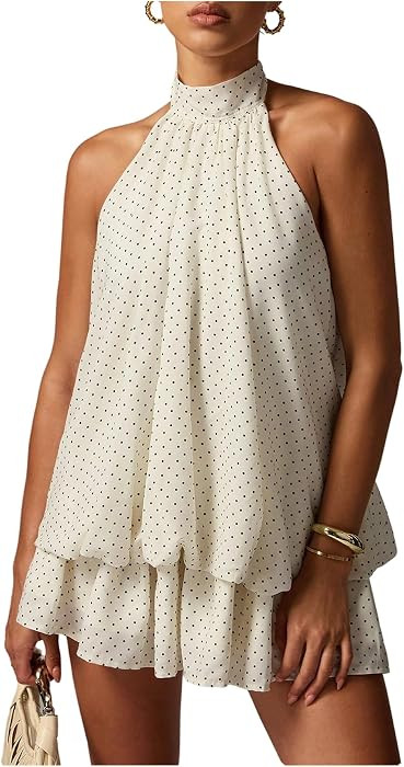 OYOANGLE Women's Summer Dress Halter Sleeveless Ruffle Chiffon Bubble Dress | Amazon (US)