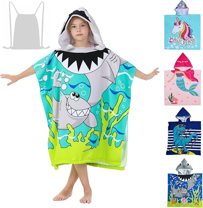 Athaelay Soft Microfiber Swim Cover-ups for 3 to 10 Years Old Kids Hooded Bath Beach Poncho Towel... | Amazon (US)