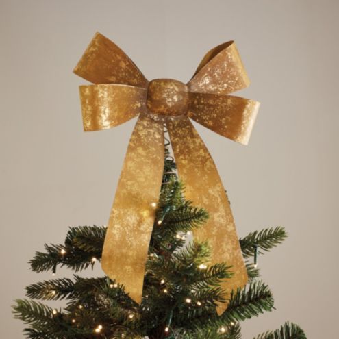 Holiday Bow Gold Metallic Christmas Tree Topper | Ballard Designs, Inc.