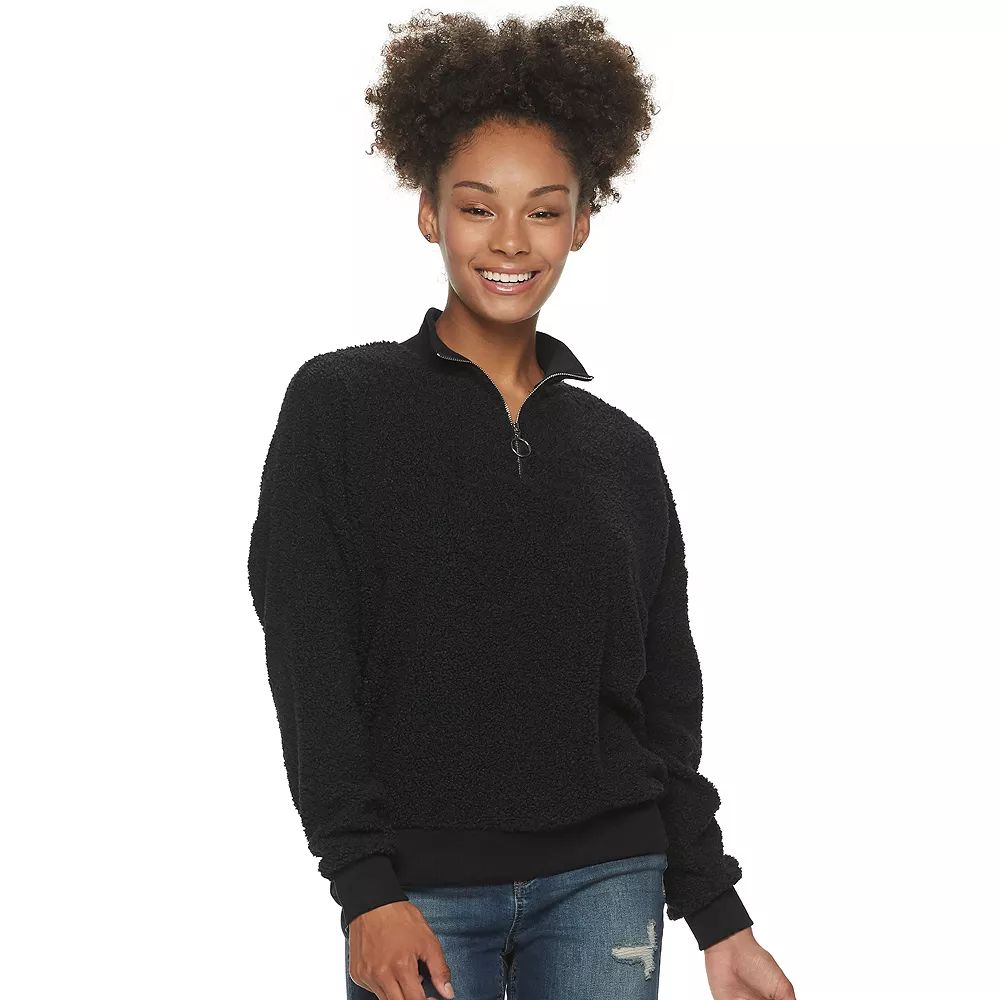 Juniors' SO® 1/4-Zip Textured Popover Sweatshirt | Kohl's