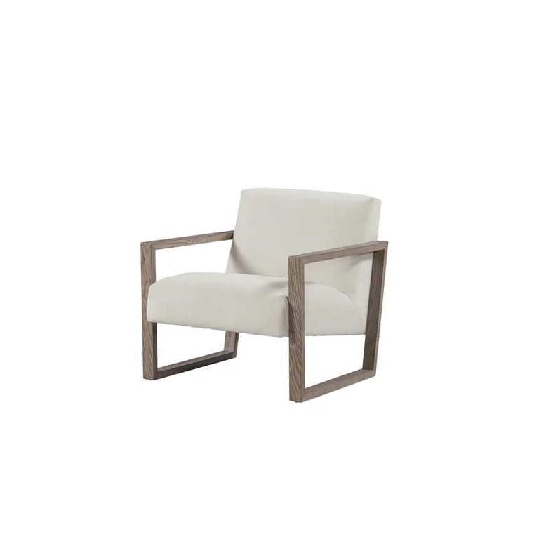ELISSIDY Upholstered Off White Fabric Sled Ash Oak Wood Base Armchair | Walmart (US)