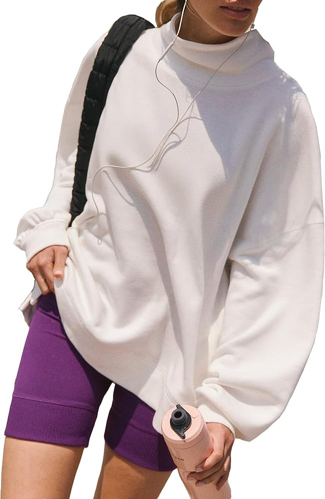 DURUNUL Women’s Oversized Sweatshirts Mockneck Sweatshirt Turtleneck Tops Loose Drop Shoulder L... | Amazon (US)