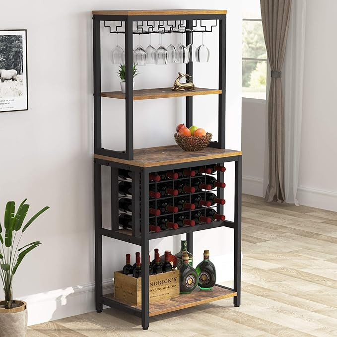 Tribesigns 4-Tier Wine Bakers Rack, Freestanding Wine Rack with Glass Holder and Wine Storage, Mu... | Amazon (US)