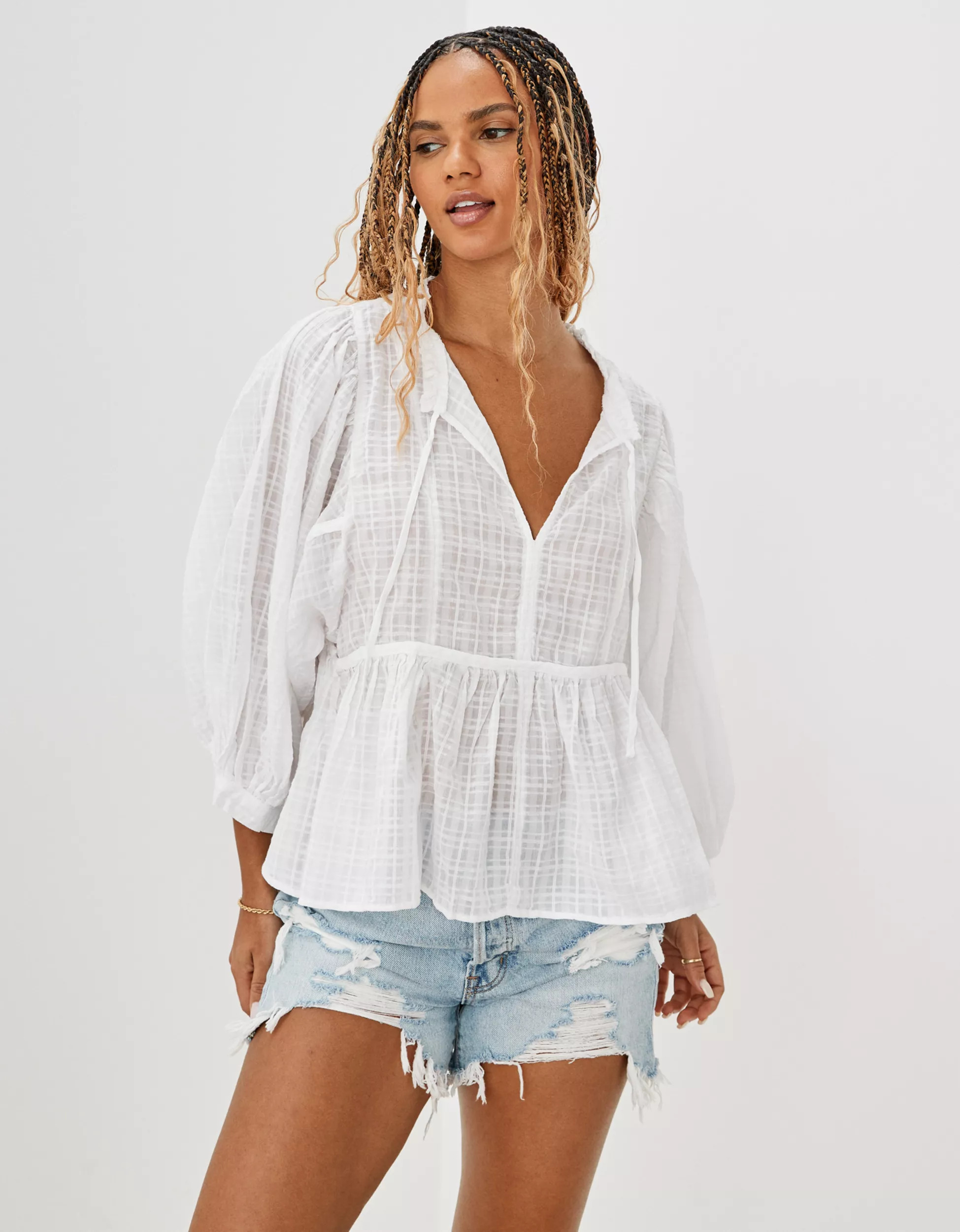 AE Long-Sleeve Peasant Blouse | American Eagle Outfitters (US & CA)