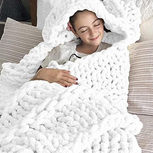 Amazon.com: Chunky Knit Throw Blanket Soft Cozy Chenille Casual Handwoven Blanket for Bed Sofa Ch... | Amazon (US)