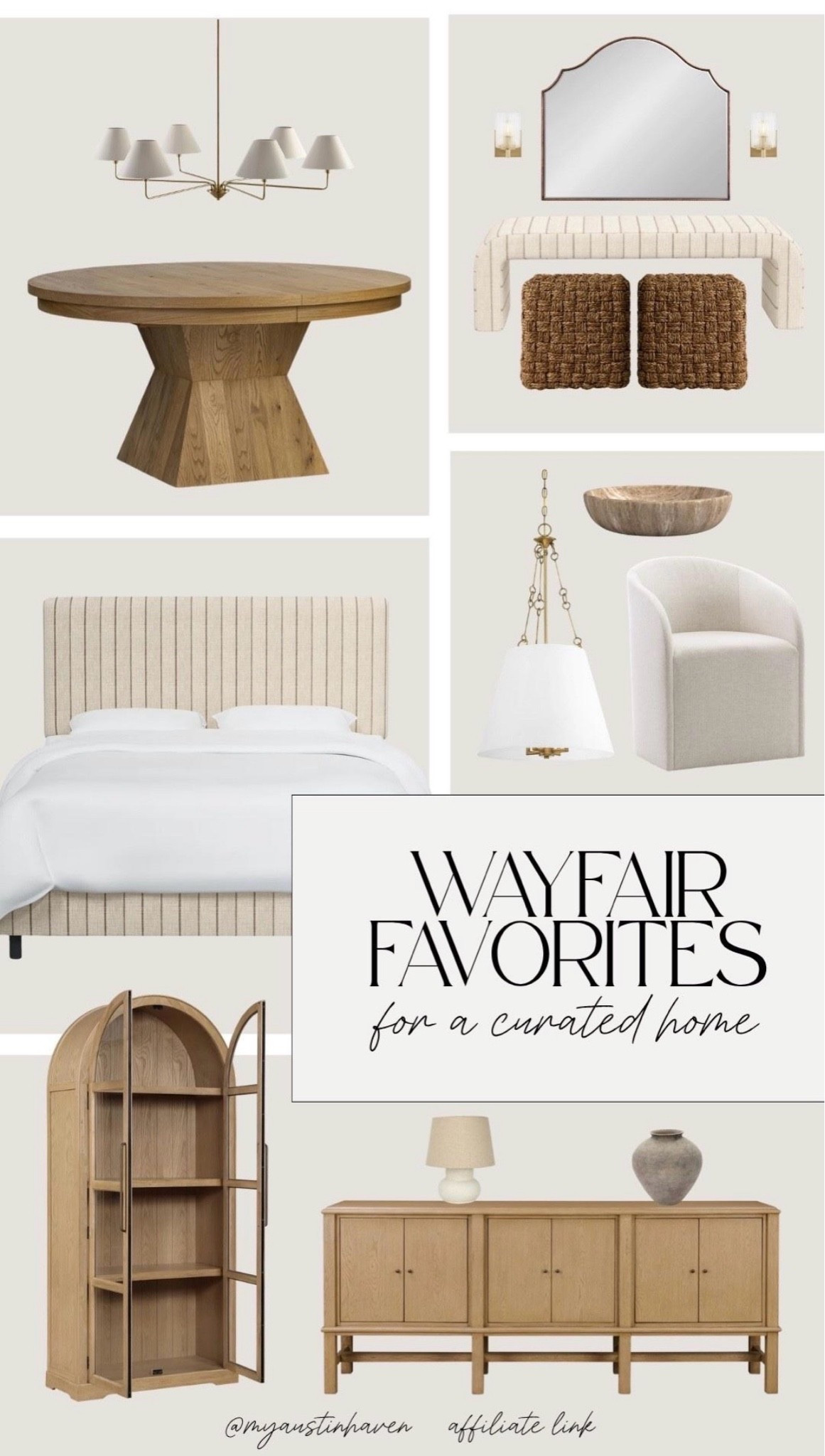 Modern organic finds from Wayfair for a warm, curated home. 🤍 Natural wood furniture, soft upholstery, sculptural lighting and timeless pieces that bring an elevated feel to every room.

Modern organic, wayfair finds, curated home, natural wood furniture, neutral decor, upholstered bed, dining table, accent chair, McGee style, console cabinet, arched cabinet, sculptural lighting, warm minimal style, elevated interiors, designer look, timeless pieces