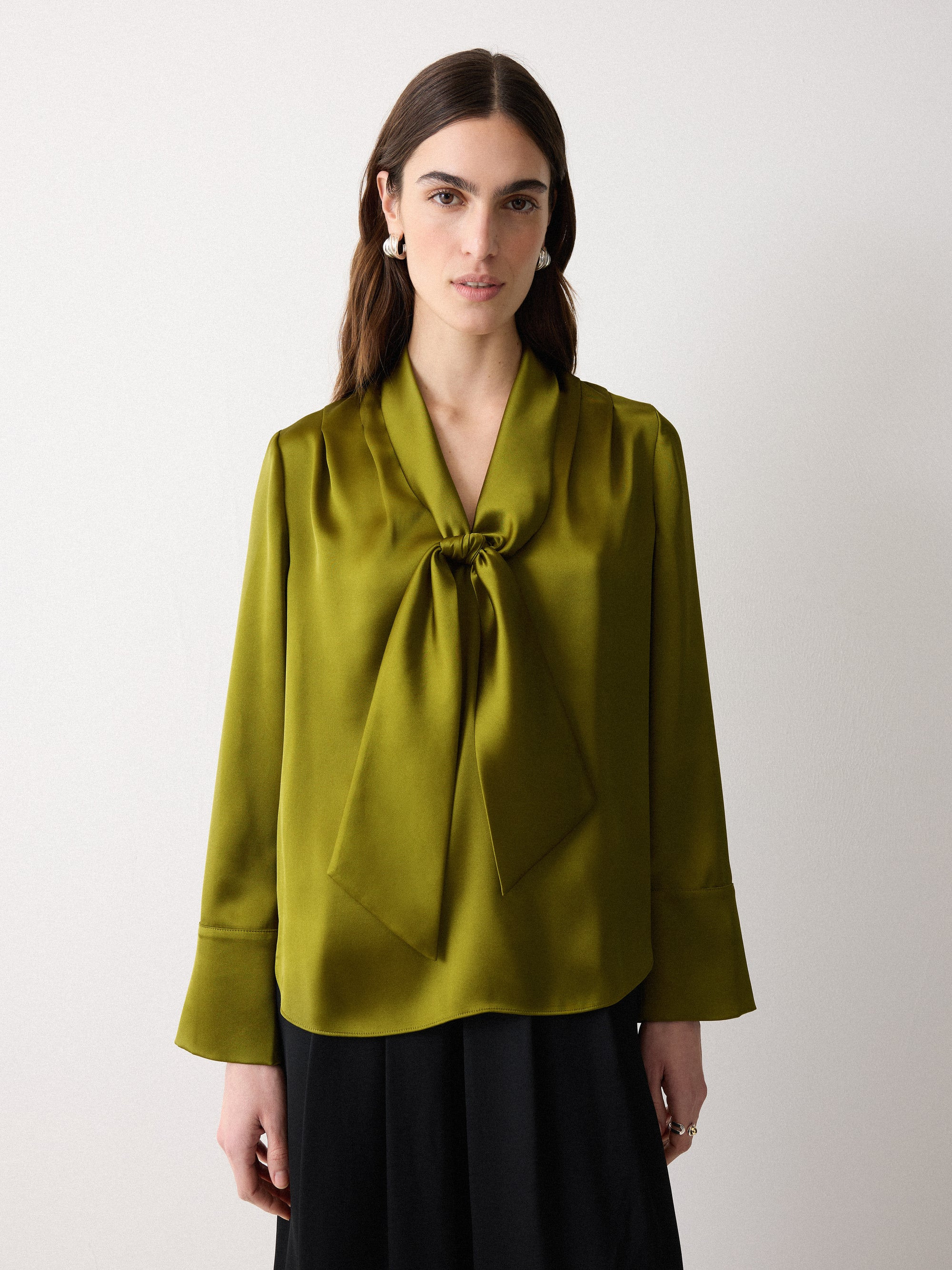 Satin Drape Neckline Blouse | Green | Jigsaw (UK)