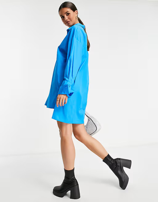 In The Style Tall x Lorna Luxe oversized shirt dress in blue | ASOS | ASOS (Global)