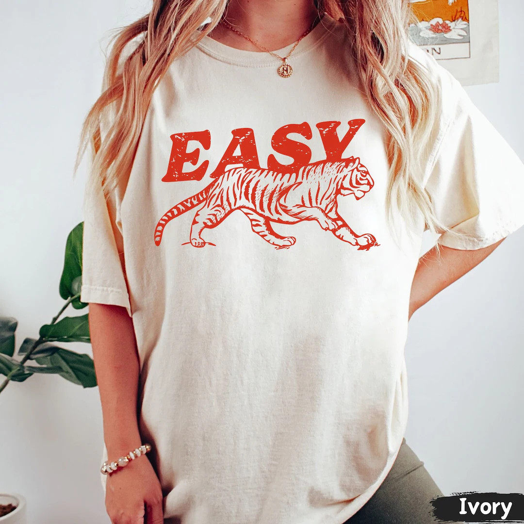 Easy Tiger Shirt, Retro Boho Tee, Unisex Trendy Aesthetic Comfort Colors Shirt, Oversized Graphic... | Etsy (US)