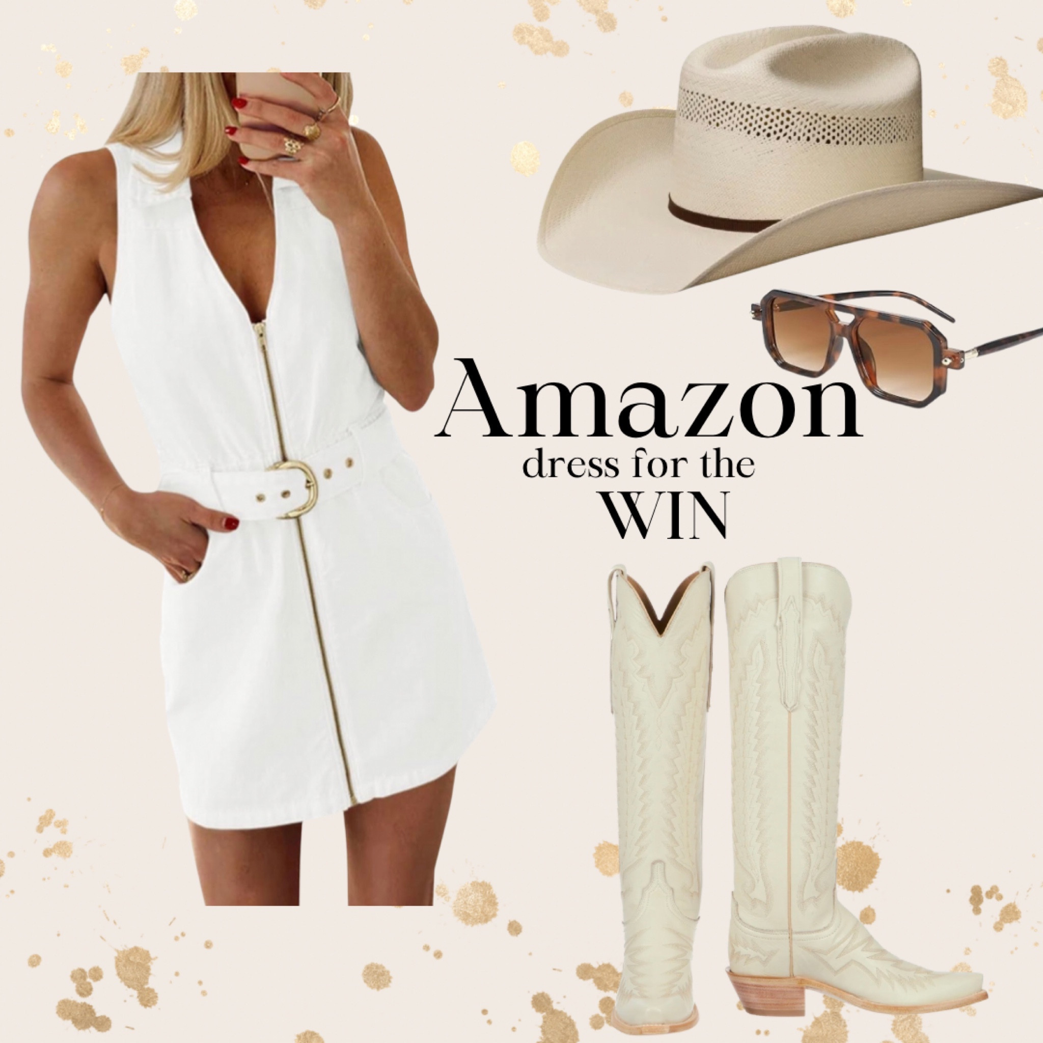 Round of applause for Amazon on this dress 😍 Paired obvi with my favorite boots and it’s straw season so have to throw on a hat ! 

#LTKfindsunder50 #LTKstyletip #LTKfindsunder100