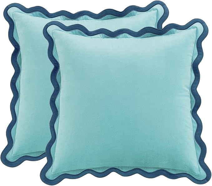 MONDAY MOOSE Decorative Throw Pillow Covers Cushion Cases, Set of 2 Soft Velvet Scalloped Wavy Ed... | Amazon (US)