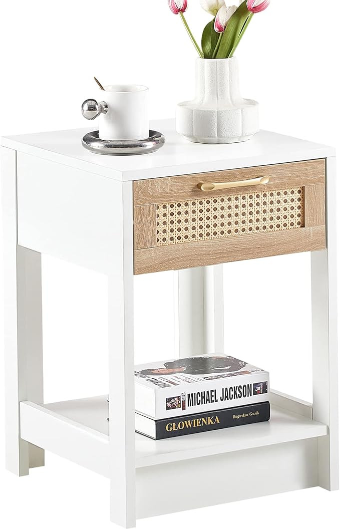 LETESA Rattan Nightstands, with Rattan Decor Drawer and Open Shelf, Bed Side Tables with Solid Wo... | Amazon (US)