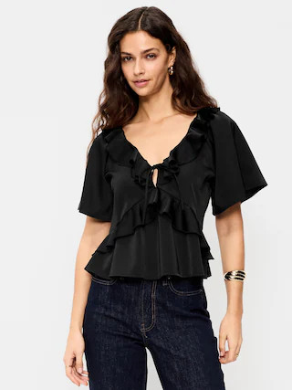Satin Ruffle Tie-Front Top | Old Navy (US)
