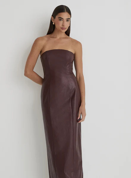 Burgundy Faux Leather Bandeau Maxi Dress- Karina | 4th & Reckless