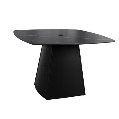 44" Outdoor Pedestal Dining Table In Stylish Design, Black Sintered Stone Surface, Base, Seats 4 Modern Rounded Square Table, Size, Stone, Weather- An | Wayfair North America