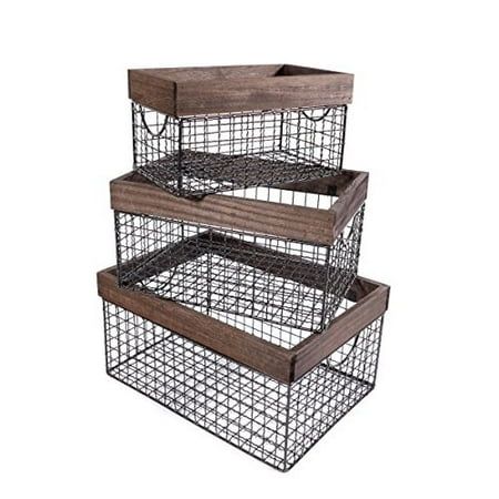 SLPR Wooden Top Wire Storage Baskets (Set of 3, Dark Wood) Organizer with Built-in Handles for Kitch | Walmart (US)