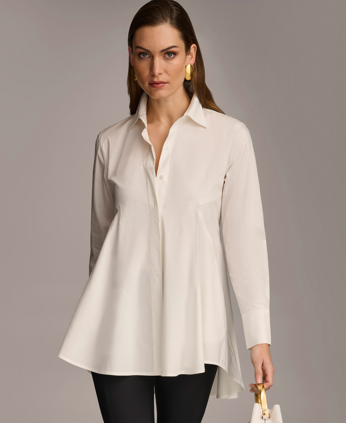 Donna Karan New York Women's A-Line Button Down Poplin Tunic - Cream | Macy's