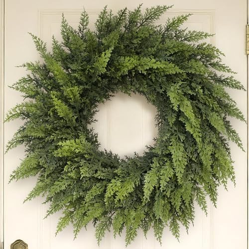 24" Real Touch Christmas Cedar Wreath - Artificial Cedar Wreaths Faux Green Fake Pine Needles Wre... | Amazon (US)