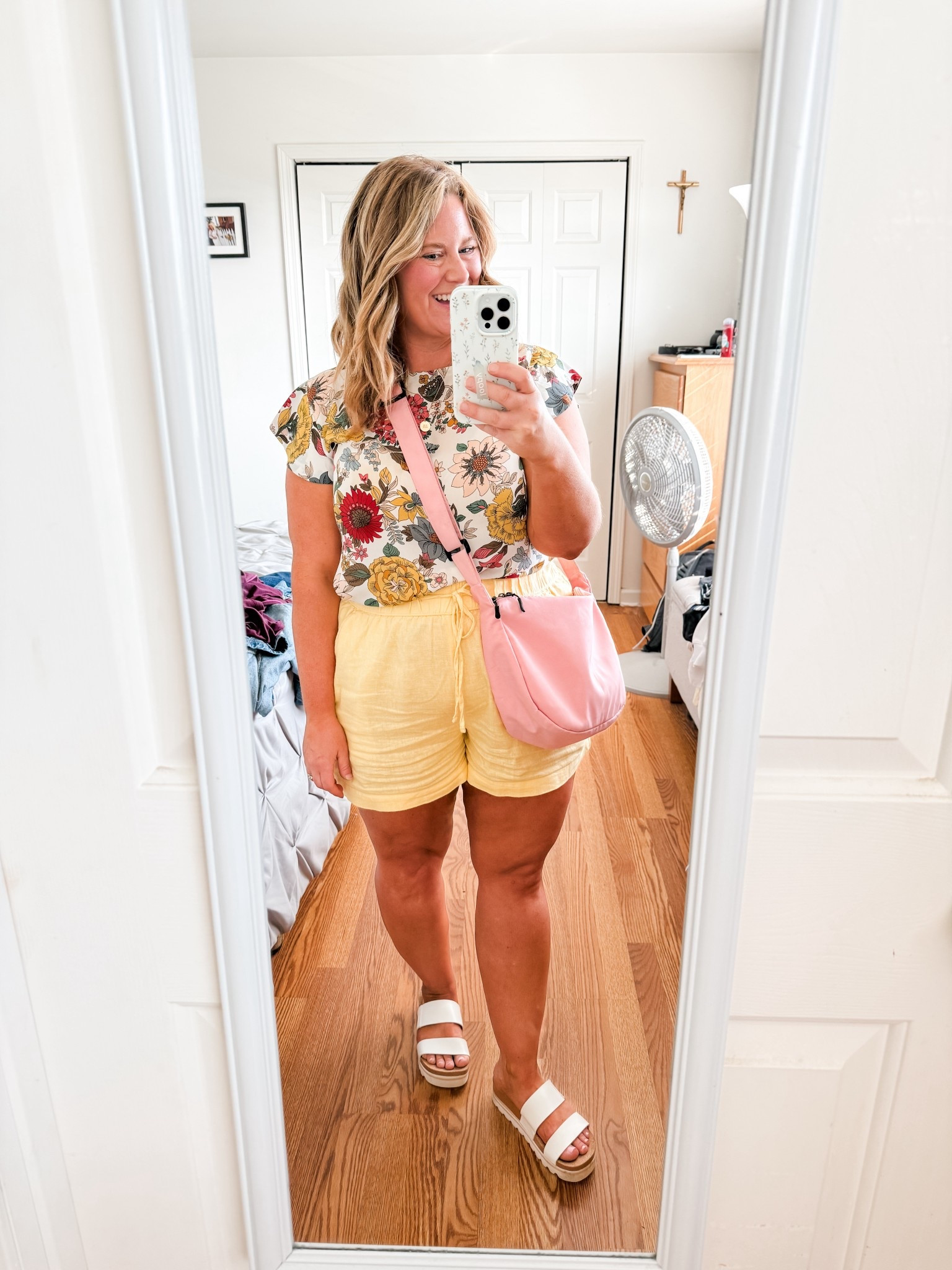 My floral top is old from loft and my butter yellow linen shorts are an XL.  

#LTKMidsize #LTKSeasonal #LTKFindsUnder50