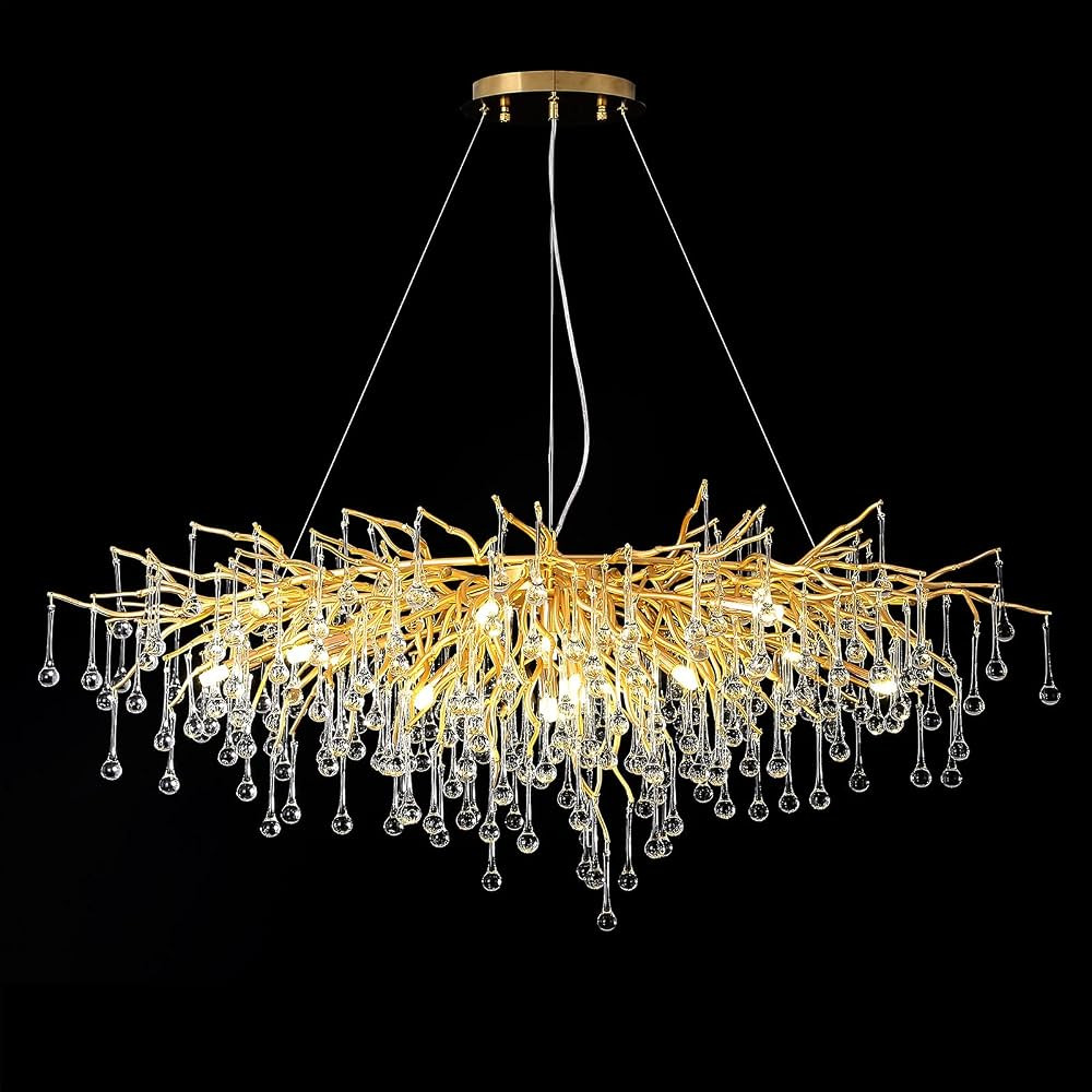 YIOSI Modern Crystal Rectangular Chandelier, Gold Branch Lighting Frosted Raindrop Large Kitchen ... | Amazon (US)
