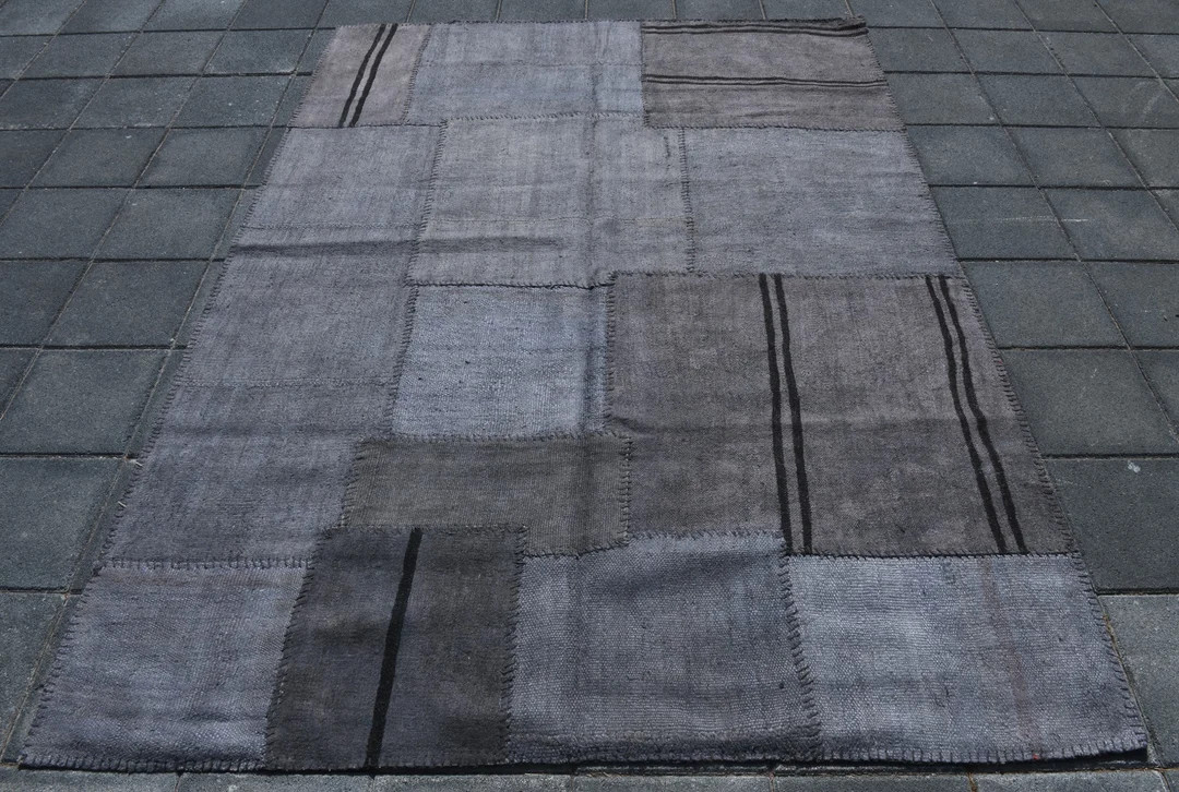 6x8 Area Rug, 6x8 Chess Hemp, 6x8 Gray & Black Hemp Rug, 6x8, Turkey Handmade Hemp, 6x8 Rug, Gray... | Etsy (US)