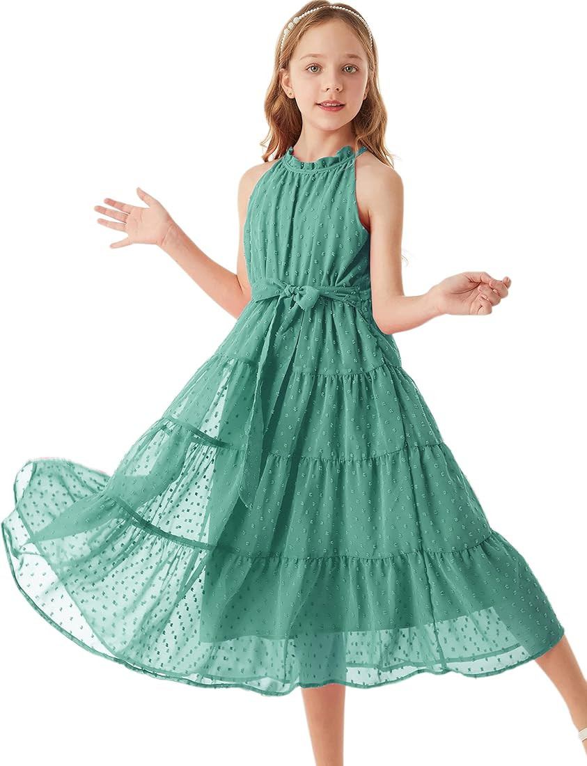 GRACE KARIN Girls Halter Neck Sleeveless Casual A-line Flowy Maxi Dress for 5-12 Years | Amazon (US)
