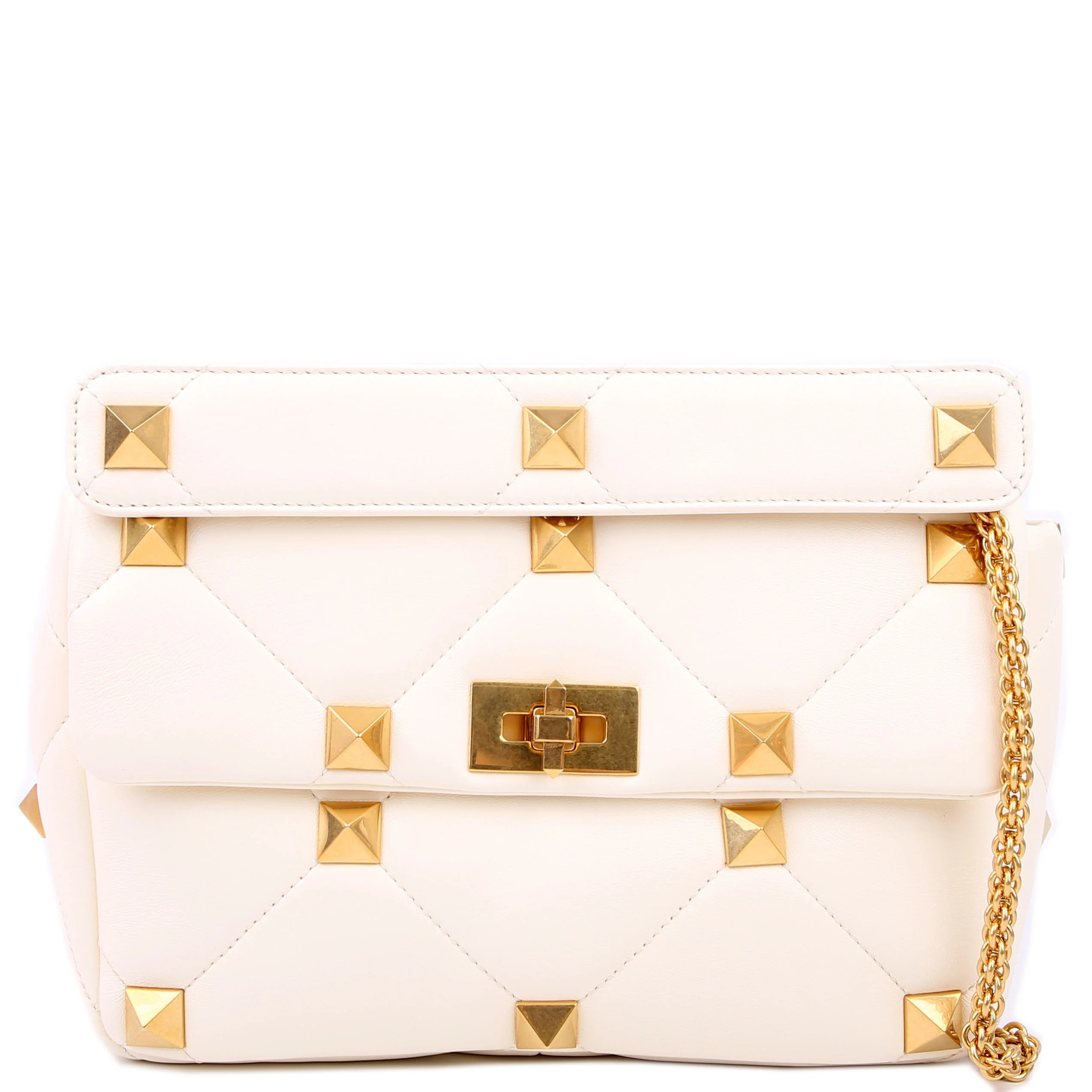 Roman Stud Medium Shoulder Bag White | Keeks Designer Handbags